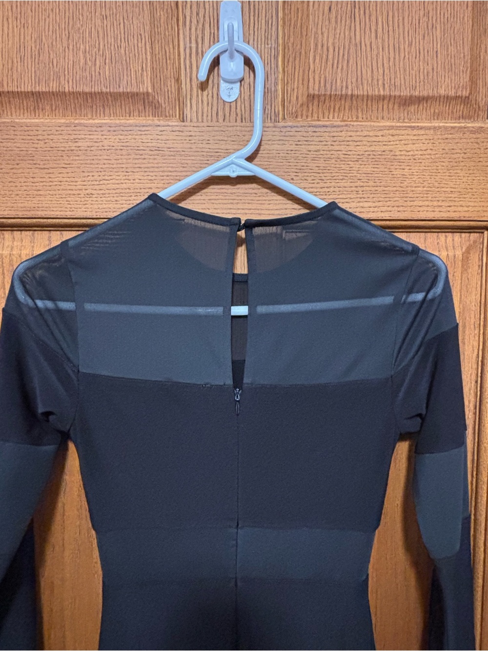 Black Long Sleeve Mesh-Inset Maxi Dress - Elegant Evening Wear - Picture 5 of 8